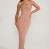 Palermo versierde bandeau maxi-jurk met col in beige