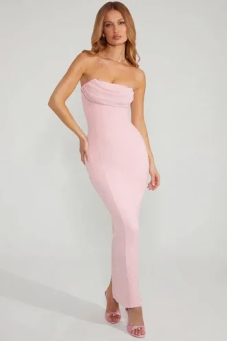 Palermo versierde bandeau maxi-jurk met col in blush
