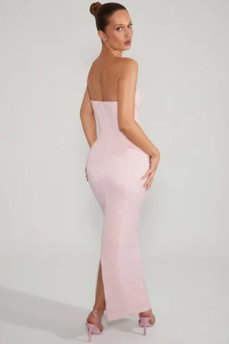 Palermo versierde bandeau maxi-jurk met col in blush