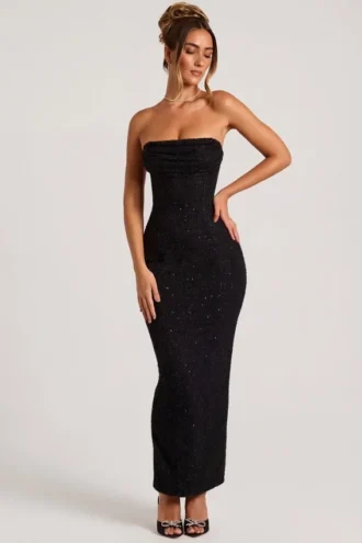 Palermo versierde bandeau maxi-jurk met col in zwart