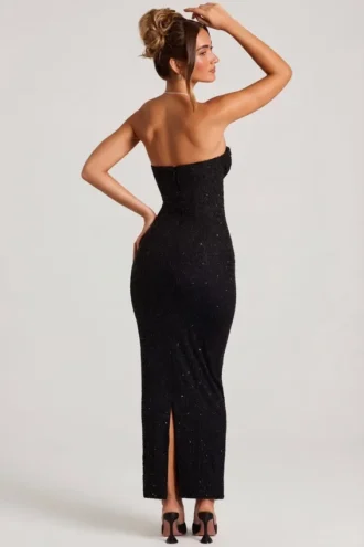 Palermo versierde bandeau maxi-jurk met col in zwart