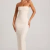 Palermo versierde bandeau maxi-jurk met cowl-hals in wit