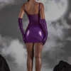 Pandora Cut Out Vinyl Corset Minijurk in paars