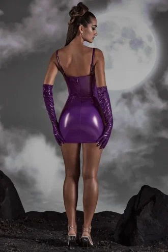 Pandora Cut Out Vinyl Corset Minijurk in paars