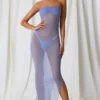 Papeete midi-jurk met ruches en bandeau in lavendelpaars