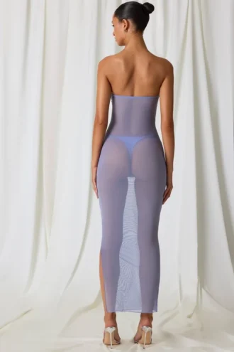 Papeete midi-jurk met ruches en bandeau in lavendelpaars
