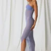 Papeete midi-jurk met ruches en bandeau in lavendelpaars