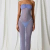 Papeete midi-jurk met ruches en bandeau in lavendelpaars
