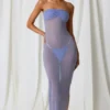 Papeete midi-jurk met ruches en bandeau in lavendelpaars