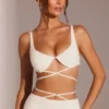 Parma versierde beugel-crop-top met bandjes in wit