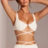 Parma versierde beugel-crop-top met bandjes in wit