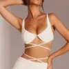 Parma versierde beugel-crop-top met bandjes in wit