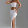Pelagia versierde maxi-rok met V-taille en split aan de zijkant in wit