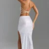 Pelagia versierde maxi-rok met V-taille en split aan de zijkant in wit