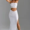 Pelagia versierde maxi-rok met V-taille en split aan de zijkant in wit