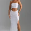 Pelagia versierde maxi-rok met V-taille en split aan de zijkant in wit