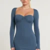 Perrie mini-jurk met lange mouwen en ruches van een modal-kasjmiermix in French Navy