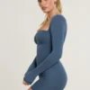 Perrie mini-jurk met lange mouwen en ruches van een modal-kasjmiermix in French Navy