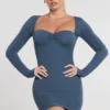 Perrie mini-jurk met lange mouwen en ruches van een modal-kasjmiermix in French Navy