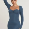 Perrie mini-jurk met lange mouwen en ruches van een modal-kasjmiermix in French Navy