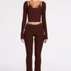 Philippa modaal flared broek met middelhoge taille in chocoladebruin