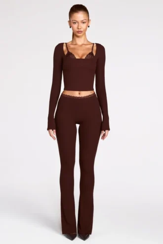 Philippa modaal flared broek met middelhoge taille in chocoladebruin