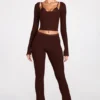 Philippa modaal flared broek met middelhoge taille in chocoladebruin