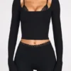 Philippa Modal Mid-Rise Flared Broek in Zwart
