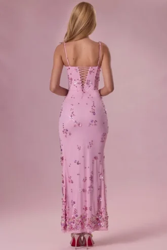 Primara versierde corset maxi-jurk in suikerspinroze