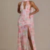Primrose Premium maxi-jurk met sjaaldetails en roze bloemenprint