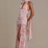 Primrose Premium maxi-jurk met sjaaldetails en roze bloemenprint