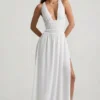 Pryana Plunge Maxi-jurk met gekruiste rug in wit