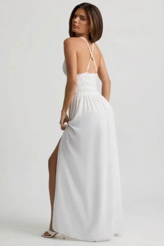 Pryana Plunge Maxi-jurk met gekruiste rug in wit