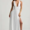 Pryana Plunge Maxi-jurk met gekruiste rug in wit