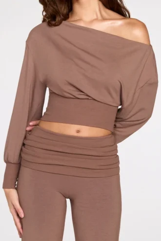 Thea Modal lage taille rechte broek in mokka