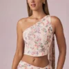 Rae top met sjaaldetail en één schouder in primrose bloemenprint