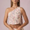 Rae top met sjaaldetail en één schouder in primrose bloemenprint