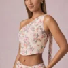 Rae top met sjaaldetail en één schouder in primrose bloemenprint