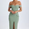 Rasine off-shoulder midi-jurk in kakigroen