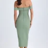 Rasine off-shoulder midi-jurk in kakigroen