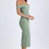 Rasine off-shoulder midi-jurk in kakigroen