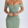 Rasine off-shoulder midi-jurk in kakigroen