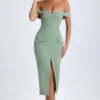 Rasine off-shoulder midi-jurk in kakigroen
