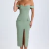 Rasine off-shoulder midi-jurk in kakigroen