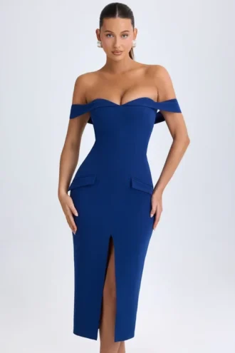 Rasine off-shoulder midi-jurk in True Navy