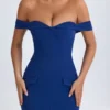 Rasine off-shoulder midi-jurk in True Navy