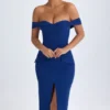 Rasine off-shoulder midi-jurk in True Navy
