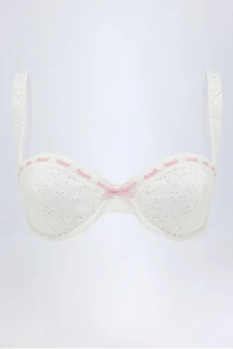 Ravello Broderie Anglaise beugel-balconette-bikinitop in wit