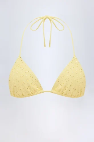 Recife Broderie Anglaise driehoekige bikinitop in citroengeel