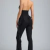 Reese metallic flared broek met ruches en lage taille in zwart